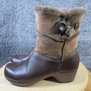 Dansko Stormy Shearling Boots Womens Sz 7 Brown Leather Real Fur Lined Fold Over